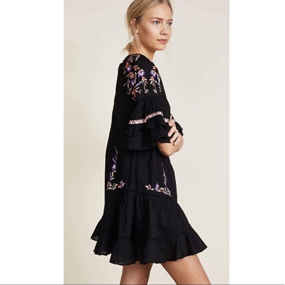 Free People Pavlo Embroidered Babydoll Tunic Mini Dress Black Floral Boho XS - Picture 11 of 12